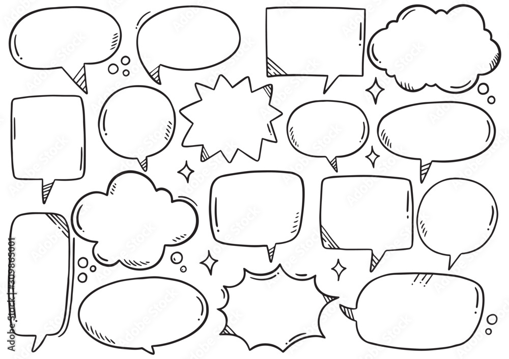 hand drawn background Set of cute speech bubble in doodle style Stock ...
