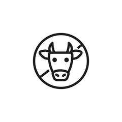 Food allergy thin line icon. Forbidden sign with cow. Dairy products intolerance. Food allergy concept. Vector illustration symbol element for web design and apps
