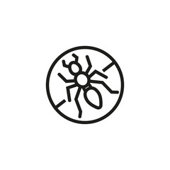 Insect sting allergy thin line icon. Intolerance to insect bites and stings. Forbidden sign with ant. Allergy concept. Vector illustration symbol element for web design and apps