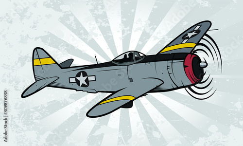 Cuadros en Lienzo World War II Fighter Aircraft vector illustration on textured background