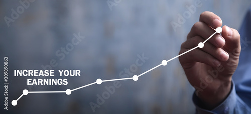 Cuadros en Lienzo Man with a growth chart. Increase Your Earnings