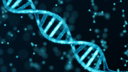 Blue DNA structure isolated background. 3D illustration. Science and technology abstract background and texture.