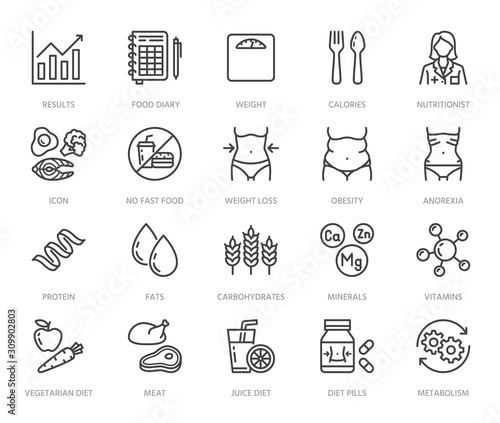 Fotomural Nutritionist flat line icons set