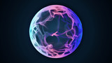 Science and technology abstract graphic background and texture, sphere planet circle, blue and pink tones, on dark background