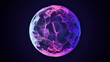 Science And Technology Abstract Graphic Background And Texture, Sphere Planet Circle, Blue And Pink Tones, On Dark Background