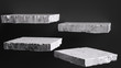 © vpanteon - Rough stone slabs isolated on black, marble counter concrete shelves, grunge texture blocks object placement, 3d rendering,