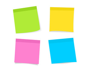 Poster - Post note sticker. Paper sticky note piece. Set of multi-colored stickers. Sticky notes paper. Collection of different colored sheets of note papers with curled corner. Ready for your message