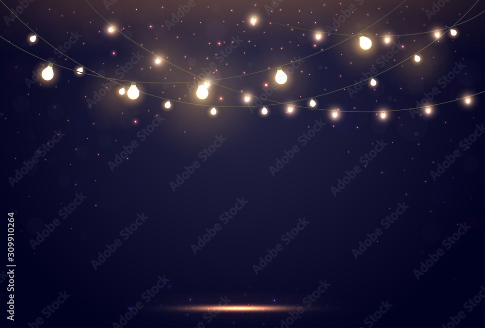 Magic Lights on night dark blue sky with sparkling stars - obrazy, fototapety, plakaty 