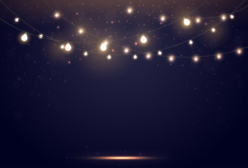 magic lights on night dark blue sky with sparkling stars
