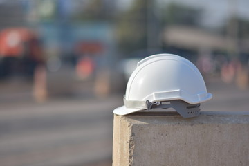 White helmet on barrier Engineering road construction