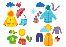 Set Of Children's Season Clothes - Vector Illustration, Eps    
