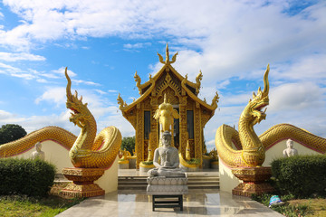 two serpent on staircase in thai temple