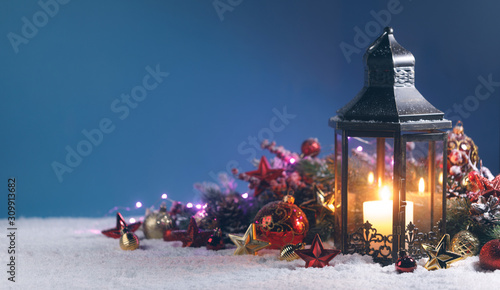 Cuadros en Lienzo Lantern and christmas decoration