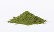 Heap of matcha green tea powder isolated on white background, Organic product from the nature for healthy with traditional style