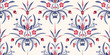 Blue and Red Traditional Damask Chintz Floral Vector Seamless Pattern. Classic Background