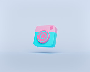 Wall Mural - fancy camera icon isolated on pastel background. Social media concept. creative minimal style. 3d rendering