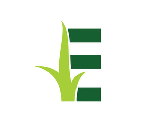 Sticker - Letter E with Grass Logo Vector 001