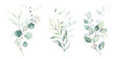 Leinwandbild Motiv Watercolor floral illustration set - green leaf branches collection, for wedding stationary, greetings, wallpapers, fashion, background. Eucalyptus, olive, green leaves, etc.