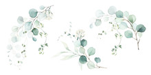 Watercolor Floral Illustration Set - Green Leaf Branches Collection, For Wedding Stationary, Greetings, Wallpapers, Fashion, Background. Eucalyptus, Olive, Green Leaves, Etc.