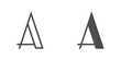 Letra A del alfabeto en tipografía tipo art deco estilo Broadway. Versión contorno y relleno en color gris