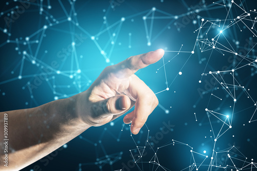 Hand touching creative digital polygons background