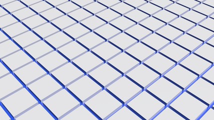 Wall Mural - Background with white squares and blue light lines - 3D rendering illustration