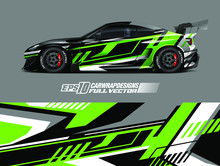 Racing Car Wrap Design Vector. Graphic Abstract Stripe Racing Background Kit Designs For Wrap Vehicle, Race Car, Rally, Adventure And Livery. Full Vector Eps 10