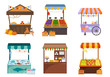 Local markets with foodstuffs flat illustrations set