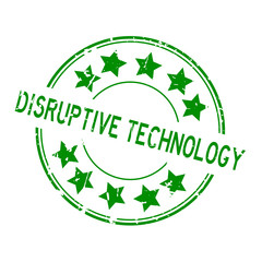 Sticker - Grunge green disruptive technology word with star icon round rubber seal stamp on white background