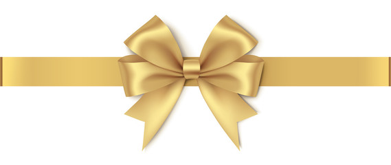 Wall Mural - decorative golden bow with horizontal ribbon isolated on white background. vector illustration