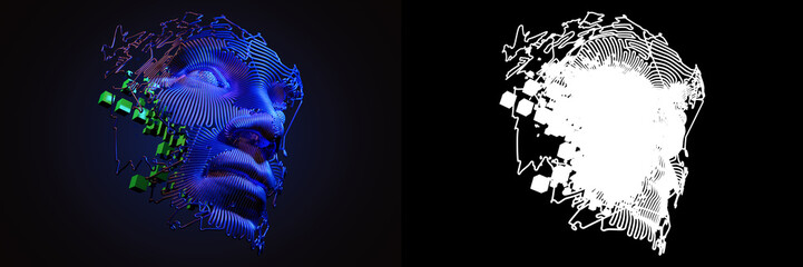 Wall Mural - abstract digital human face. artificial intelligence concept of big data or cyber security. 3d illus