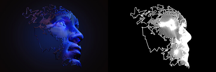 Wall Mural - abstract digital human face. artificial intelligence concept of big data or cyber security. 3d illus