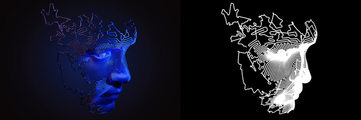 Wall Mural - abstract digital human face. artificial intelligence concept of big data or cyber security. 3d illus