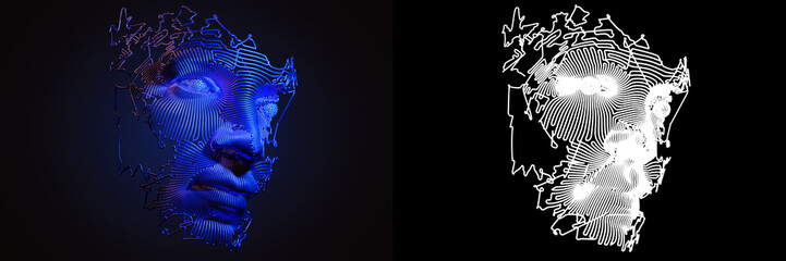 Wall Mural - abstract digital human face. artificial intelligence concept of big data or cyber security. 3d illus