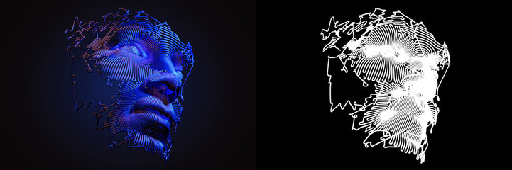 Wall Mural - abstract digital human face. artificial intelligence concept of big data or cyber security. 3d illus