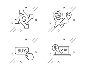 Wall Mural - flight sale, payment exchange and buy button line icons set. online accounting sign. travel discount