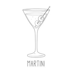 Wall Mural - Alcoholic cocktail - martini with olive isolated on white background. Vector illustration