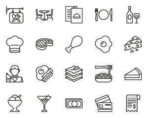 Poster - Restaurant Icons Thin Lie Big Set