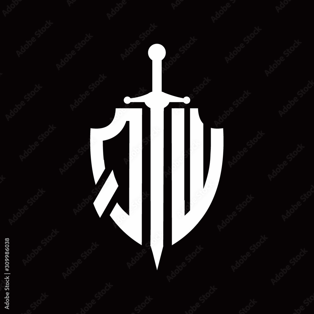 QW logo with shield shape and sword design template Stock Vector ...