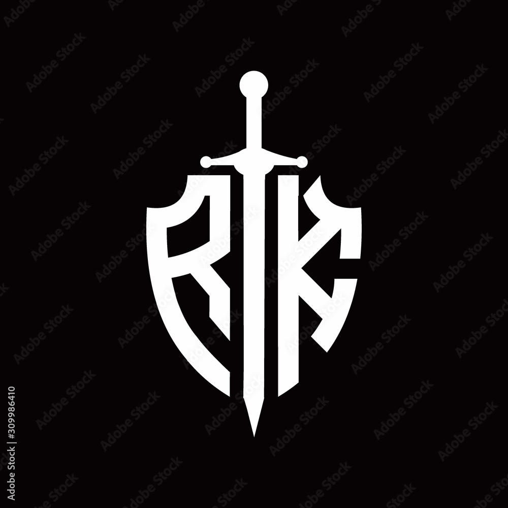 RK logo with shield shape and sword design template Stock Vector ...