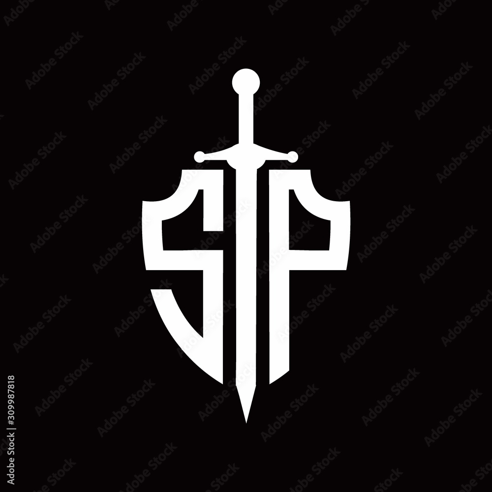 SP logo with shield shape and sword design template Stock Vector ...