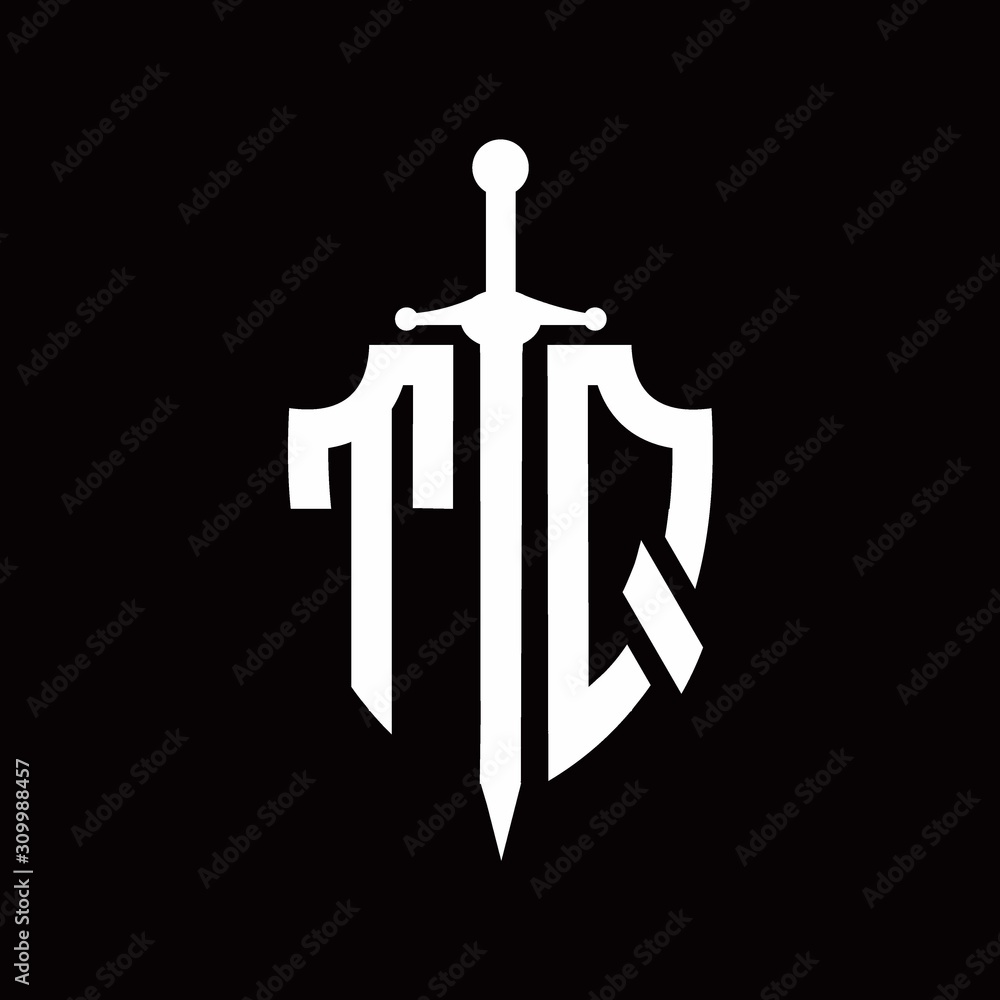 TQ logo with shield shape and sword design template Stock Vector ...