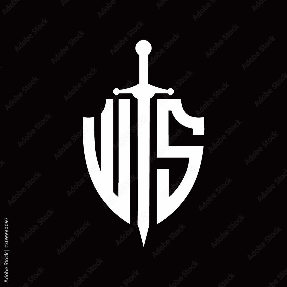 WS logo with shield shape and sword design template Stock Vector ...