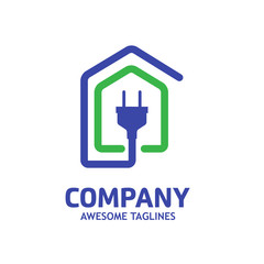 Wall Mural - simple and modern House Plug Power symbol logo design illustration 