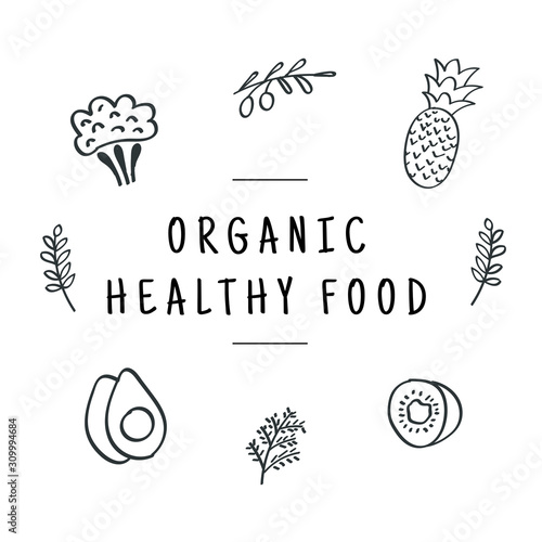 Fotomural Organic healthy food. Healthy food line icon set. Vector