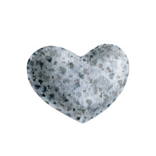Heart Shape Gray Stone Watercolor Image. Hand Drawn Single Rock Heart Form Image Symbol Of Love. Isolated On White Background.