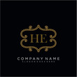 © BABATAN - Initial letter HE logo luxury vector mark, gold color elegant classical