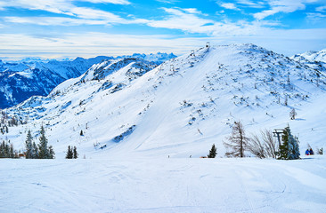 Sticker - The perfect ski tracks on Feuerkogel Mountain plateau, Ebensee, Salzkammergut, Austria