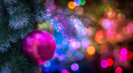 Christmass tree and many bokeh lights on the background.