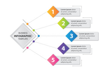 Wall Mural - colorful timeline infographic with 5 options design template, Infographics management, finance, analytics, presentation. Vector illustration